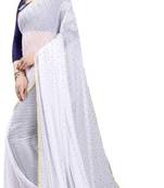 White Gold Butti Embellishment Nazneen Chiffon Saree with Jacquard Blouse