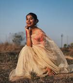 Golden Solid Organza Tissue Silk pure Saree with Jacquard Blouse