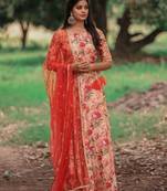 Orange Rayon Fit and Flare  Crop Top  Skirt Dupatta