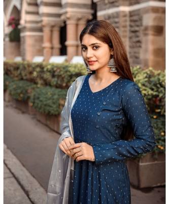 Teal Dupion Silk Cotton  Fit and Flare Dress Dupatta 5