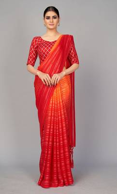 Red printed silk saree with blouse 1