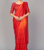 Red printed silk saree with blouse