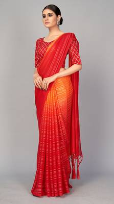 Red printed silk saree with blouse 2