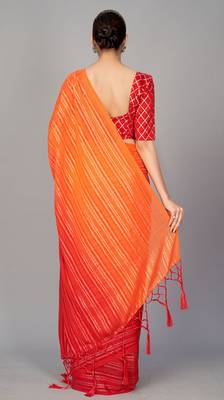 Red printed silk saree with blouse 3
