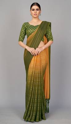 Green printed silk saree with blouse 1