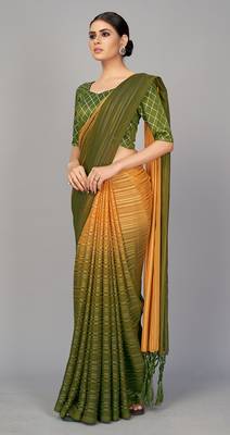 Green printed silk saree with blouse 2
