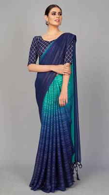 navy blue printed silk saree with blouse 1