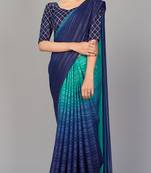 navy blue printed silk saree with blouse