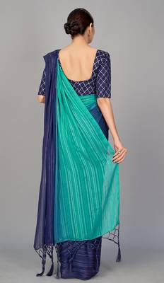 navy blue printed silk saree with blouse 3