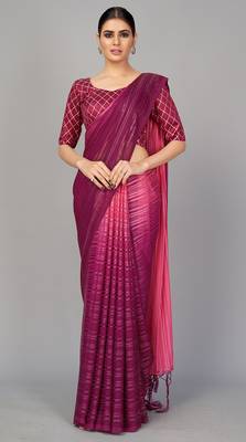 Wine printed silk saree with blouse 1