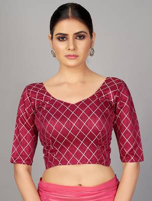 Wine printed silk saree with blouse 4