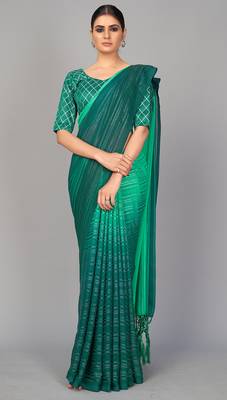 Teal printed silk saree with blouse 1