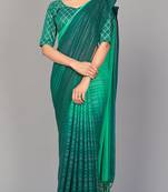 Teal printed silk saree with blouse