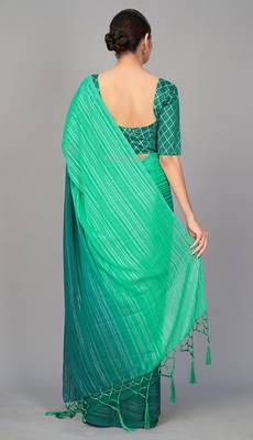 Teal printed silk saree with blouse 3