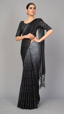 Black printed silk saree with blouse 2