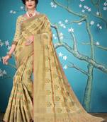Cream woven cotton saree with blouse