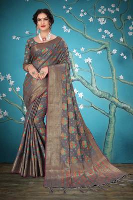 Grey woven cotton saree with blouse 1