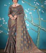 Grey woven cotton saree with blouse