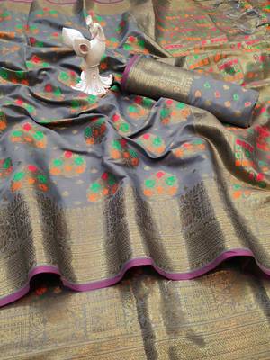 Grey woven cotton saree with blouse 2