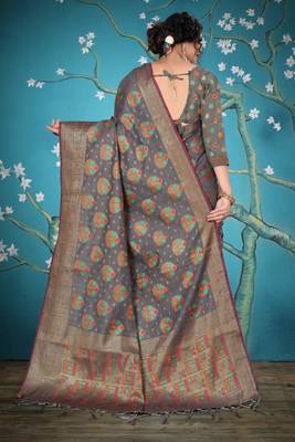 Grey woven cotton saree with blouse 3