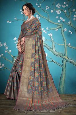 Grey woven cotton saree with blouse 4