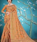 Peach woven cotton saree with blouse