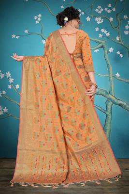 Peach woven cotton saree with blouse 3
