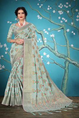 Light green woven cotton saree with blouse 1