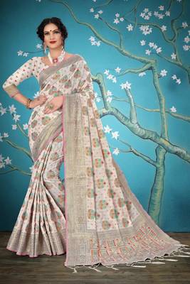 White woven cotton saree with blouse 1