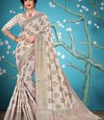 White woven cotton saree with blouse