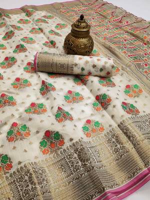 White woven cotton saree with blouse 2