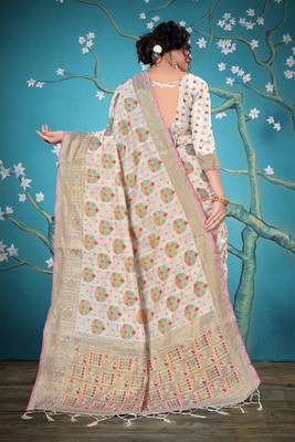 White woven cotton saree with blouse 3