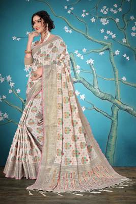 White woven cotton saree with blouse 4