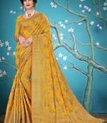 Yellow woven cotton saree with blouse
