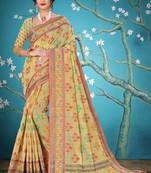 Cream woven cotton saree with blouse