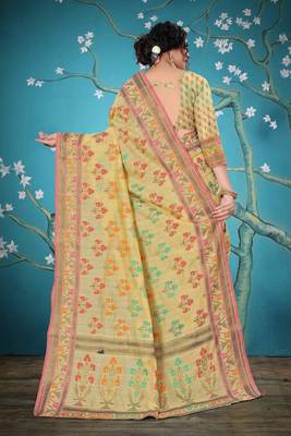 Cream woven cotton saree with blouse 3