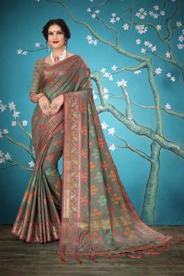 Grey woven cotton saree with blouse 1