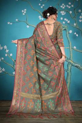Grey woven cotton saree with blouse 3