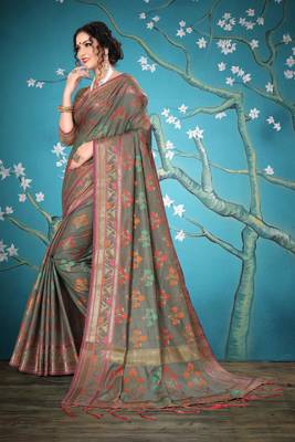 Grey woven cotton saree with blouse 4