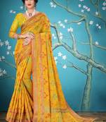 Orange woven cotton saree with blouse