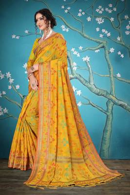 Orange woven cotton saree with blouse 4
