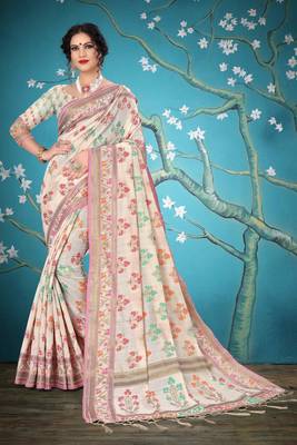 White woven cotton saree with blouse 1