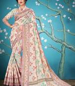 White woven cotton saree with blouse