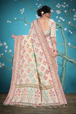 White woven cotton saree with blouse 3