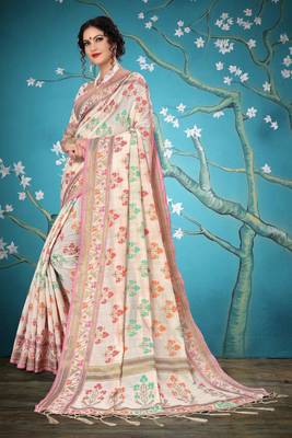White woven cotton saree with blouse 4