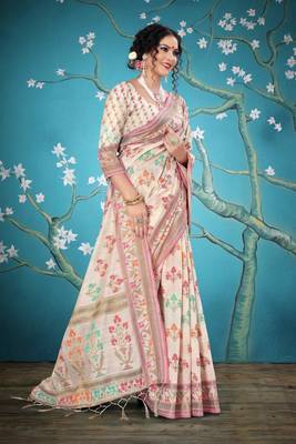 White woven cotton saree with blouse 5