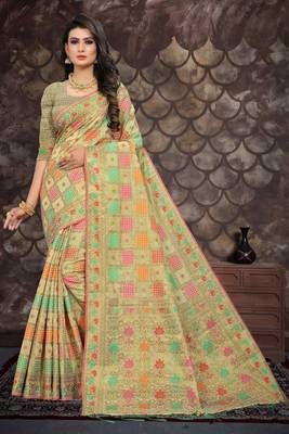 Cream woven cotton saree with blouse 1
