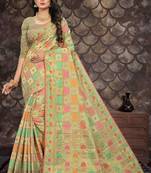 Cream woven cotton saree with blouse