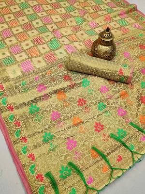 Cream woven cotton saree with blouse 2
