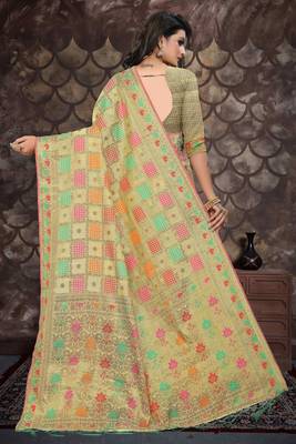 Cream woven cotton saree with blouse 3